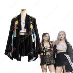 BLACKPINK（ブラックピンク） ロゼ（ROSÉ / パク・チェヨン）風 衣装 アイドル制服 黒 カーディガン ハイウエスト スカート