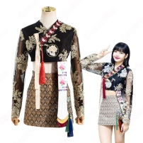 ブラックピンク（BLACKPINK） リサ（LISA）風 刺繍 ショート丈 トップス Aラインスカート レトロ韓服(202×202)