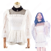 IU(アイユー)の透明感あふれる韓国風 白 レース フリル トップス 私服(202×202)