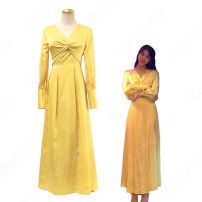 IU（アイユー）風 ワンピース イエロー/ロングドレス/ランタン袖 /Vネック ホテルデルーナ(호텔 델루나、Hotel Del Luna)』 チャン・マンウォル 衣装(その他)