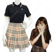 キム・ヒョナ（金泫雅、김현아、Kim Hyun Ah ）風 半袖Tシャツ（黒） プリーツ スカート チェック（イエロー） Wonder Girls（ワンダーガールズ） 衣装(送料無料)