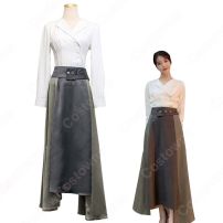 IU（アイユー）風 ストライプシャツ（7分袖） ミディスカート セットアップ 『ホテルデルーナ(호텔 델루나、Hotel Del Luna)』第15話 チャン・マンウォル コスチューム 変装・仮装・コスプレ衣装(その他)