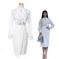 チャン・マンウォル（IU / アイユー）風 シャツ （ホワイト / 長袖）ハーフスカート 『ホテルデルーナ(호텔 델루나、Hotel Del Luna)』第12話 コスチューム 変装・仮装・コスプレ衣装(202×202)