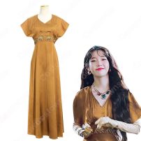 IU（アイユー）風 ワンピース Aラインスカート 半袖/Vネック/ハイウエスト/フリル 袖 『ホテルデルーナ(호텔 델루나、Hotel Del Luna)』第3話 チャン・マンウォル コスチューム 変装・仮装・コスプレ衣装(その他)