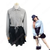キム・ヒョナ（金泫雅、김현아、Kim Hyun Ah ）風 衣装 シャツ（グレー / シングルブレスト / 長袖 ） ケーキ スカート（ハイウエスト / 黑）(送料無料)