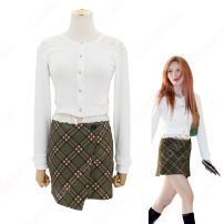 キム・ヒョナ（金泫雅、김현아、Kim Hyun Ah ）風 クロップ・トップ（ホワイト / 長袖 / シングルブレスト） チェック ショートスカート(その他)