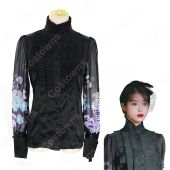 IU（アイユー）風 シャツ （黑 / 長袖 / シングルブレスト） 『ホテルデルーナ～月明かりの恋人～(호텔 델루나、Hotel Del Luna)』第2話 チャン・マンウォル コスチューム 変装・仮装・コスプレ衣装(アイドル制服・学生制服でおすすめの商品)