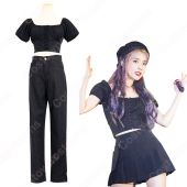 IU （アイユー）風 クロップ・トップ （黑 / ラウンド・ネック / 半袖）(こちらもおすすめ)