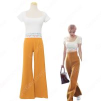 BLACKPINK（ブラック・ピンク） ロゼ（로제、 ROSÉ、ROSE）風 クロップ・トップ（半袖 / フラワープリント） フレアパンツ（イエロー）(少女時代、IZ*ONE、BLACKPINK、TWICE)