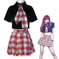 BLACKPINK コスチューム 応援団 衣装 韓国ファッション チアガール 衣装 着痩せ ダンス服 学生制服 普段着 上下セット コスプレ衣装(202×202)