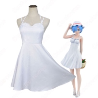 リゼロ ラム レム ワンピース 白 コスプレ衣装『Re:ゼロから始める異世界生活（りぜろからはじめるいせかいせいかつ）』 夏ノースリーブスリップドレス cosplay 仮装 変装(202×202)