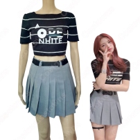 ユナ（YUNA）ジャズダンス衣装 ITZY ステージパフォーマンス同じ衣装 韓国 アイドル 仮装 ステージ 演出服 クロップドトップス プリーツスカート 2 ピースセット 女性用(202×202)