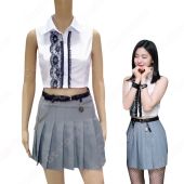 リュジン（RYUJIN）ジャズダンス衣装 ITZY ステージパフォーマンス同じ韓国のファッション 仮装 へそ出し トップス セクシーな プリーツスカート 2 ピースセット 女性用(アイドル制服・学生制服でおすすめの商品)