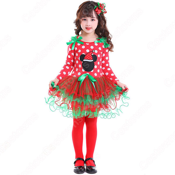 クリスマス衣装 子供 ドット柄 ワンピース サンタクロース コスプレ衣装 サンタドレス 可愛い 萌え テーマパーティー 衣装元の画像