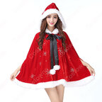 クリスマス衣装 サンタ衣装 クリスマスパーティー レディース 可愛い ポンチョ 雪ポイント柄 マント フード付き 大人 サンタクロース コスプレ衣装