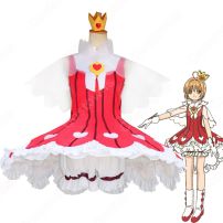 木之本桜 (きのもとさくら) OP2 バトルコスチューム コスプレ衣装 『カードキャプターさくらクリアカード編』 ハート柄 衣装 cosplay 仮装 変装(カードキャプターさくら コスプレ衣装)