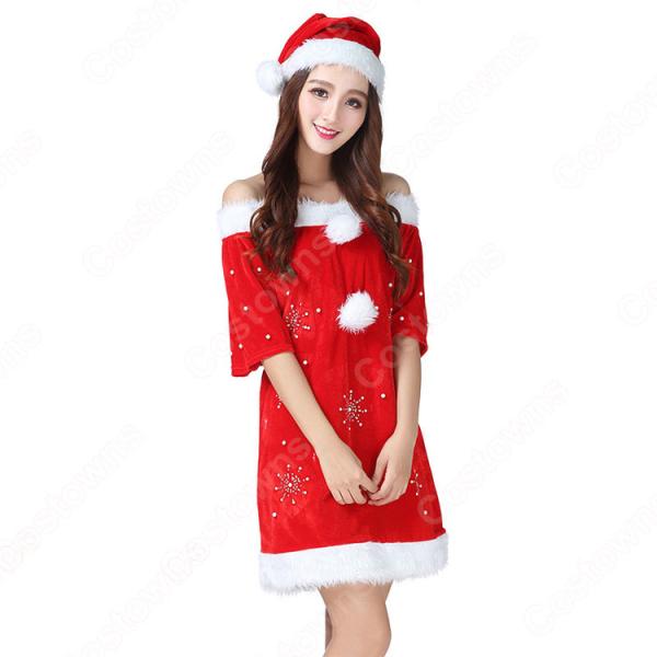 サンタ衣装 クリスマス衣装 サンタクロース コスプレ衣装 レディース セクシー衣装 雪ポイント柄 ワンピース 大人用元の画像