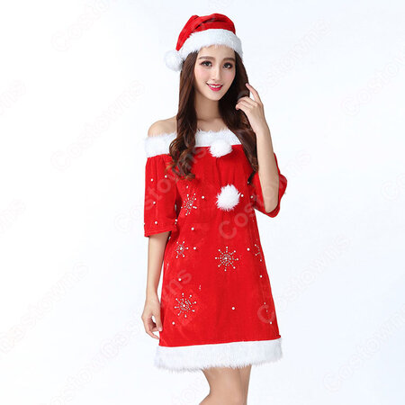 サンタ衣装 クリスマス衣装 サンタクロース コスプレ衣装 レディース セクシー衣装 雪ポイント柄 ワンピース 大人用 Costowns