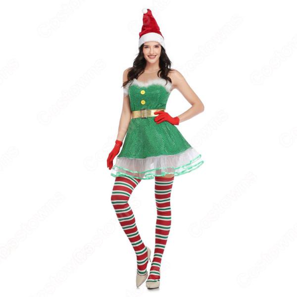 クリスマス エルフ コスプレ衣装 レディース セクシー グリーン ワンピース テーマパーティー装 大人用元の画像