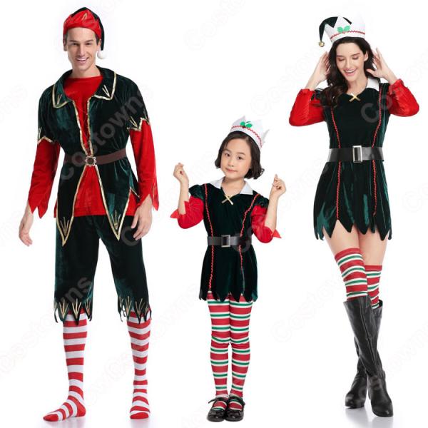 クリスマス エルフ コスプレ衣装 親子スーツ テーマパーティー衣装 大人用 子供用元の画像