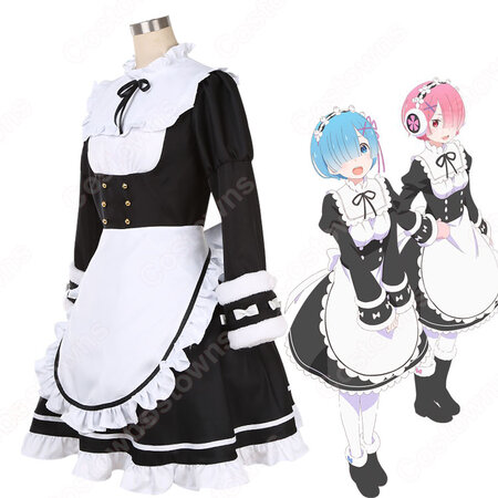 リゼロ ラム レム 氷季服 メイド服 コスプレ衣装 Re ゼロから始める異世界生活 リ ゼロからはじめるいせかいせいかつ 冬服 Cosplay 仮装 変装 Costowns