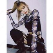 LISA(リサ) ジャズダンス衣装 ブラック カットアウト ヒップホップ カーゴパンツ BLACKPINK 韓国 アイドルスタイル 演出服