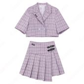 大人ダンス衣装 レディース ジャズダンス衣装 日常服 韓国風 演出服 スーツ （半袖上着(チェック柄) プリーツスカート(チェック柄) クロップ・トップ ）(こちらもおすすめ)