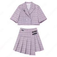 大人ダンス衣装 レディース ジャズダンス衣装 日常服 韓国風 演出服 スーツ （半袖上着(チェック柄) プリーツスカート(チェック柄) クロップ・トップ ）(その他)