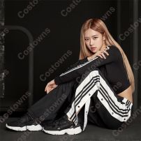 Jennie Kim(キム・ジェニ) 裾ボタン スウェットパンツ『BLACKPINK』If It's Your Last ステージ衣装 韓国 アイドル ヒップホップスウェットパンツ サイドボタンパンツ 個性 ワイドパンツ ロングパンツ(JENNIE)