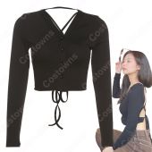 Jennie Kim(キム・ジェニ) グッズ衣装 『BLACKPINK』韓国ガールズグループ アイドル Vネック 長袖 へそ出し セクシーな 長袖 社交ダンス 団体服 演出服(アイドル制服・学生制服でおすすめの商品)