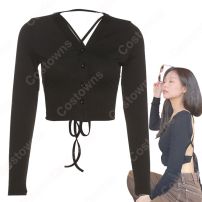 Jennie Kim(キム・ジェニ) グッズ衣装 『BLACKPINK』韓国ガールズグループ アイドル Vネック 長袖 へそ出し セクシーな 長袖 社交ダンス 団体服 演出服(JENNIE)