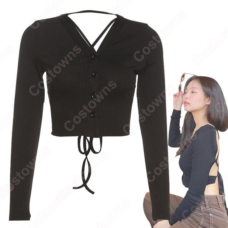 jennie着用　トップス M Jennie Kim Vネック長袖 BLACKPINK 韓国アイドル グッズ衣装