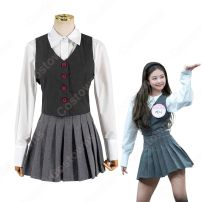 Jennie Kim(キム・ジェニ) 学園風 演出服『BLACKPINK』Knowing Bros ステージ衣装 韓国 アイドル 衣装 制服 ベスト シャツ スカート セット セクシーな 社交ダンス 団体服(JENNIE)
