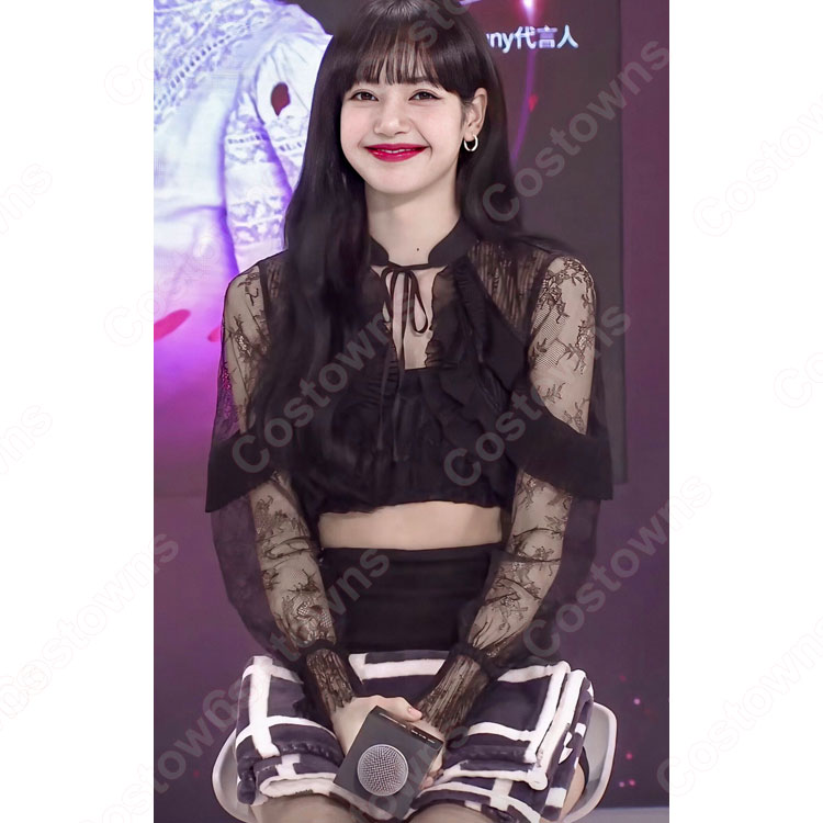 BLACKPINK（ブラックピンク） LISA(リサ) レース 長袖シャツ 黒