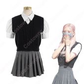 ROSE（ロゼ）学園風 演出服『BLACKPINK』Knowing Bros ステージ衣装 韓国 アイドル 衣装 通学 女子校生 制服 可愛い 仮装 団体服 Vネック 黒ベスト 白シャツ プリーツスカート 3点セット(アイドル制服・学生制服でおすすめの商品)