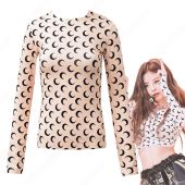 ジェニー（JENNIE） ステージ衣装 BLACKPINK（ブラックピンク） KILL THIS LOVE 演出服 三日月柄 長袖 タイトトップス 韓国 ファッション アンダーシャツ 個性 普段着3色(アイドル制服・学生制服でおすすめの商品)