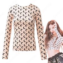 ジェニー（JENNIE） ステージ衣装 BLACKPINK（ブラックピンク） KILL THIS LOVE 演出服 三日月柄 長袖 タイトトップス 韓国 ファッション アンダーシャツ 個性 普段着3色(JENNIE)