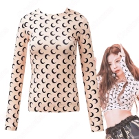 ジェニー（JENNIE） ステージ衣装 BLACKPINK（ブラックピンク） KILL THIS LOVE 演出服 三日月柄 長袖 タイトトップス 韓国 ファッション アンダーシャツ 個性 普段着3色(202×202)