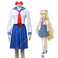 セーラー戦士 愛野美奈子（あいのみなこ） 制服 セーラー服 コスプレ衣装 『美少女戦士セーラームーン』（びしょうじょせんしセーラームーン） セーラーヴィーナス 日常服 子供用 大人用 cosplay 仮装 変装(美少女戦士セーラームーン コスプレ衣装)
