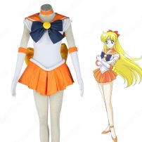 セーラー戦士 愛野美奈子（あいのみなこ） セーラー服 戦闘服 コスプレ衣装 『美少女戦士セーラームーン』（びしょうじょせんしセーラームーン） セーラーヴィーナス 子供用 大人用 cosplay 仮装 変装(美少女戦士セーラームーン コスプレ衣装)