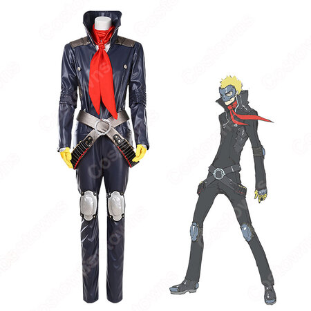 P5 坂本竜司 さかもとりゅうじ 怪盗ver コスプレ衣装 ペルソナ5 ペルソナファイブ 戦闘スタイル スカル 黒いライダースーツ Cosplay 仮装 変装 Costowns