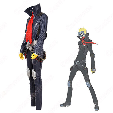 P5 坂本竜司 さかもとりゅうじ 怪盗ver コスプレ衣装 ペルソナ5 ペルソナファイブ 戦闘スタイル スカル 黒いライダースーツ Cosplay 仮装 変装 Costowns