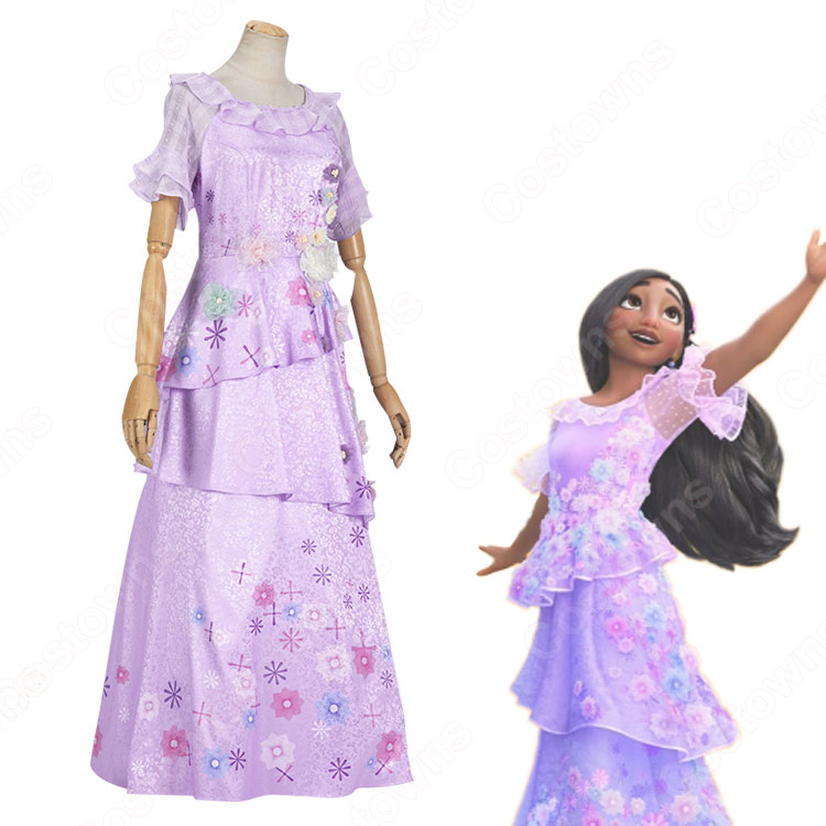 最終お値下げ　ミラベルと魔法だらけの家 イサベラ 衣装 ミラベルと魔法だらけの家」イサベラ風花付き豪華ドレス コスプレ 子供