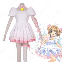 木之本桜（きのもとさくら） 白ピンクのワンピース コスプレ衣装『カードキャプターさくら』 cosplay 仮装 変装(カードキャプターさくら コスプレ衣装)