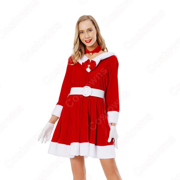 サンタ ワンピース クリスマスドレス 超かわいい ハロウィン 仮装 人気な 赤い ワンピース 日常着 パーティー 出演 イベント コスプレ衣装 セット元の画像