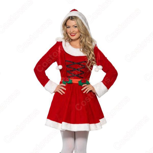 サンタ ワンピース コスプレ クリスマス コス レディース 超かわいい サンタ衣装 キャラクター衣装 赤 サンタ コスチューム サンタ 長袖 帽子付け ワンピース 仮装元の画像