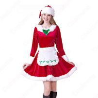 サンタガール メイド風 コスプレ 赤 サンタ コスチューム 長袖 襟付き ワンピース 可愛い v襟 クリスマス 衣装 着痩せ サンタ 仮装 サンタ ワンピース オシャレ サンタコス 衣装 クリスマス グッズ(サンタ衣装)