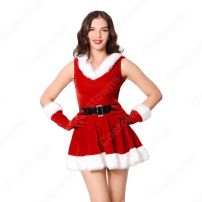サンタ ワンピース コスプレ サンタクロース 仮装 セクシー v襟 コスチューム ノースリーブ ワンピース 帽子付き フリーサイズ クリスマス 仮装 セクシー 可愛い レディース コスプレ衣装 クリスマス コスプレ 大人用 コスチューム セット(サンタ衣装)