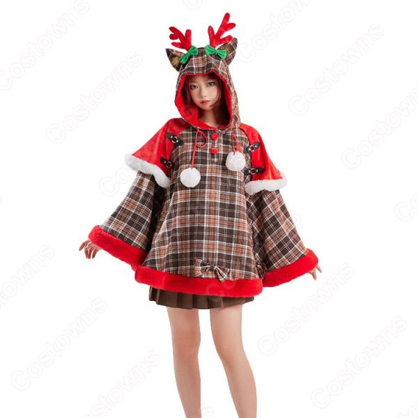 クリスマス コスプレ衣装 可愛い トナカイ マント 防寒 帽子付きマント クリスマスプレゼント 大人 女性 冬元の画像