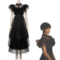 ウェンズデー・アダムス コスプレ衣装 『アダムス・ファミリー』 学校 ダンス 黒ドレス cosplay 仮装 変装(その他 コスプレ衣装)
